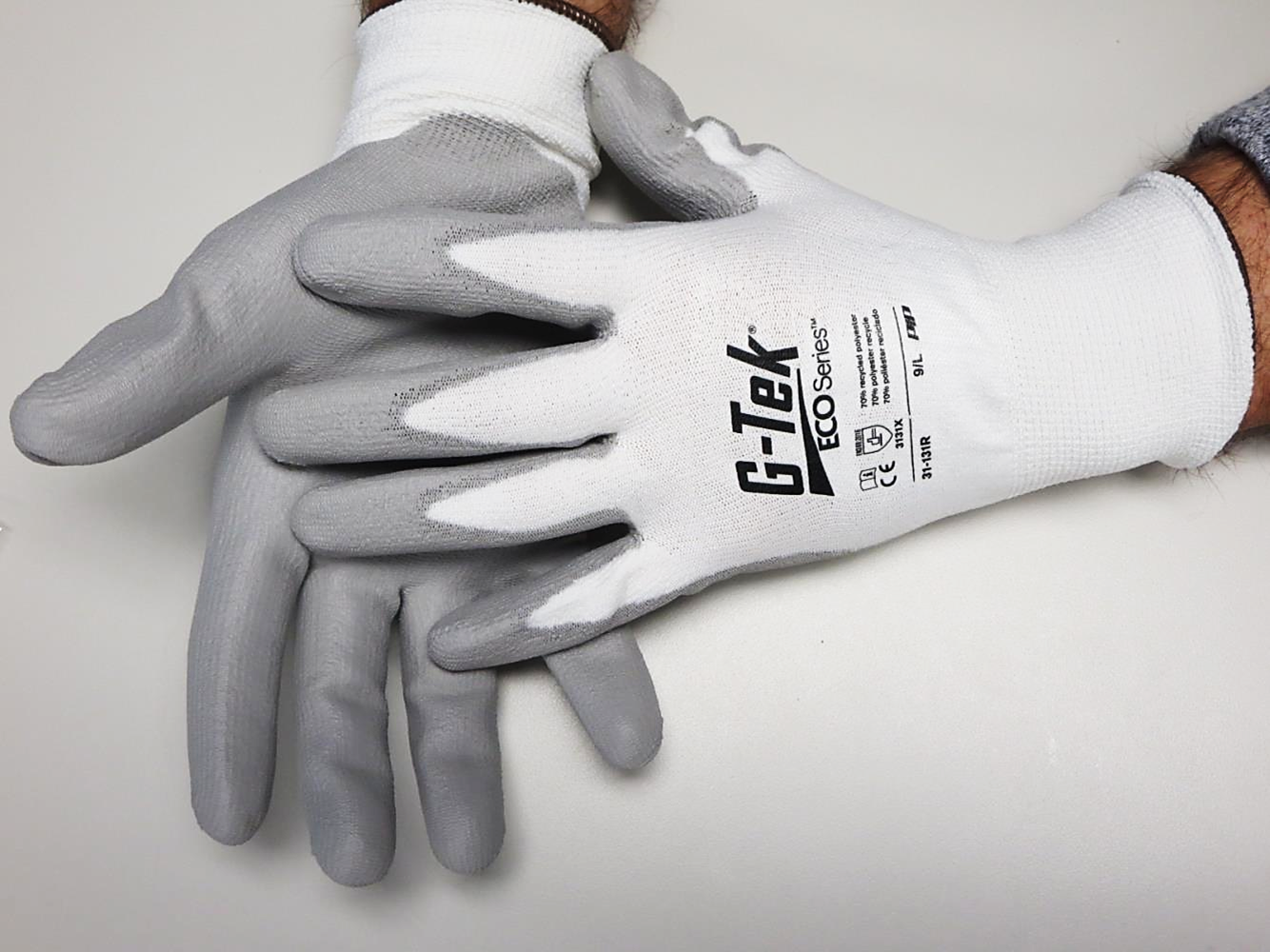 PIP® G-Tek® ECOSeries 31-131R PU Coated Seamless Knit Sustainable Work Glove Is Made Recycled P.E.T. Water Bottles