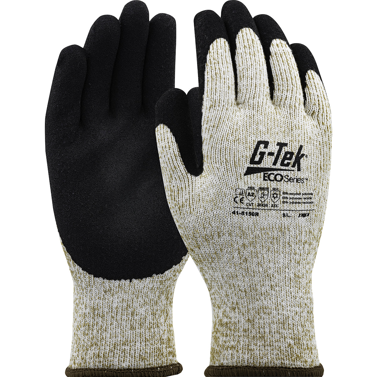 G-Tek® ECOSeries™ 41-8150R Latex MicroSurface Coated A2 Seamless Knit Cut Safety Winter Gloves Made From Recycled P.E.T. Water Bottles