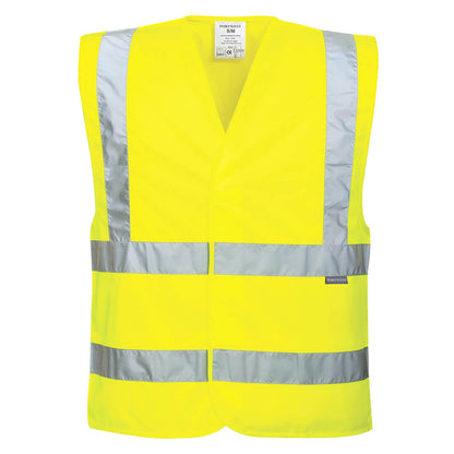 Portwest® Planet EC76 ECO Hi-Vis Safety Vests with reflective tape are made with recycled polyester and P.E.T. fibers certified to ANSI/ISEA 107 after 50x washes.