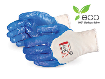 Superior Glove® Dexterity® NT 15-gauge Cotton Knit with Nitrile Palms are 100% biodegredable and provides superior abrasion and puncture resistance.