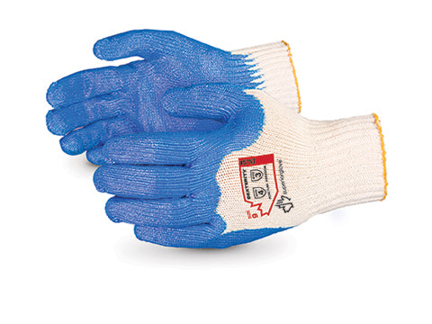 Superior Glove® Dexterity® 7-gauge 100% cotton seamless knit with blue nitrile coated palms provides great comfort and performance in a medium-duty, general-purpose glove which is 100% biodegradable.